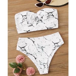 SHEIN White Cheeky Marble High Waisted Bikini
